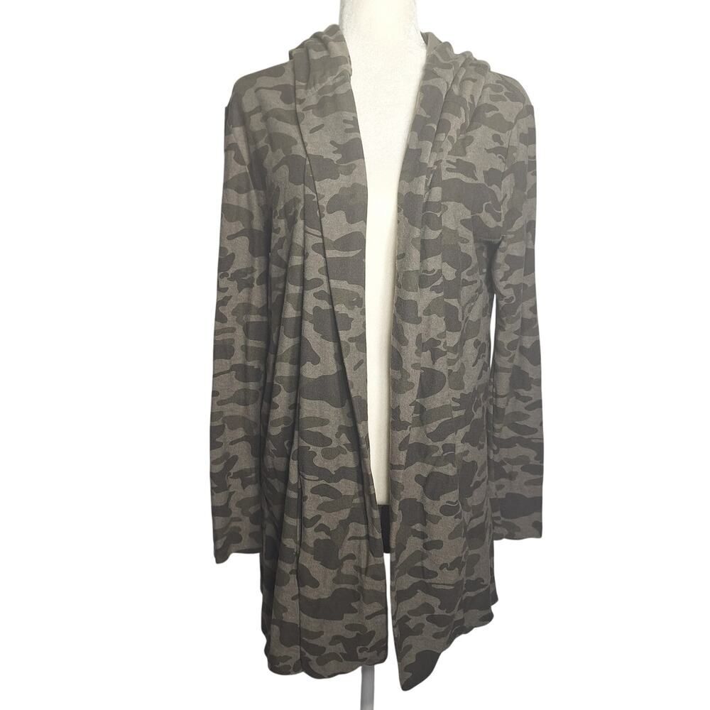 Open Front Cardigan Hoodie Camo Gray Green Medium Womens